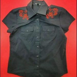 Liquor brand women's button-up shirt